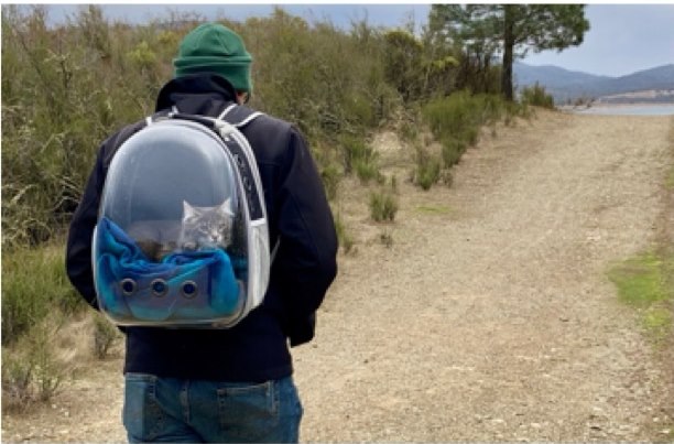 Buckley with an adventure backpack